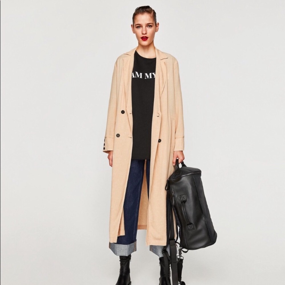 Zara Oversized Peach Long Lightweight Duster Trench Coat S/M